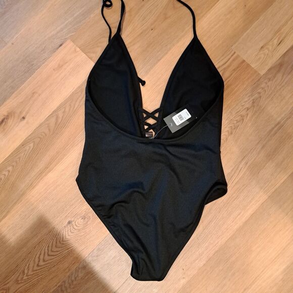 Fredrick's of Hollywood NWT Sunset Strap Black One Piece Swimsuit Large Swimwear - Picture 5 of 10